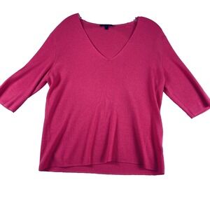 St John Knit Blouse Top Women Sz XL Magenta 3/4 Sleeve Wool Silk Blend SEE NOTES